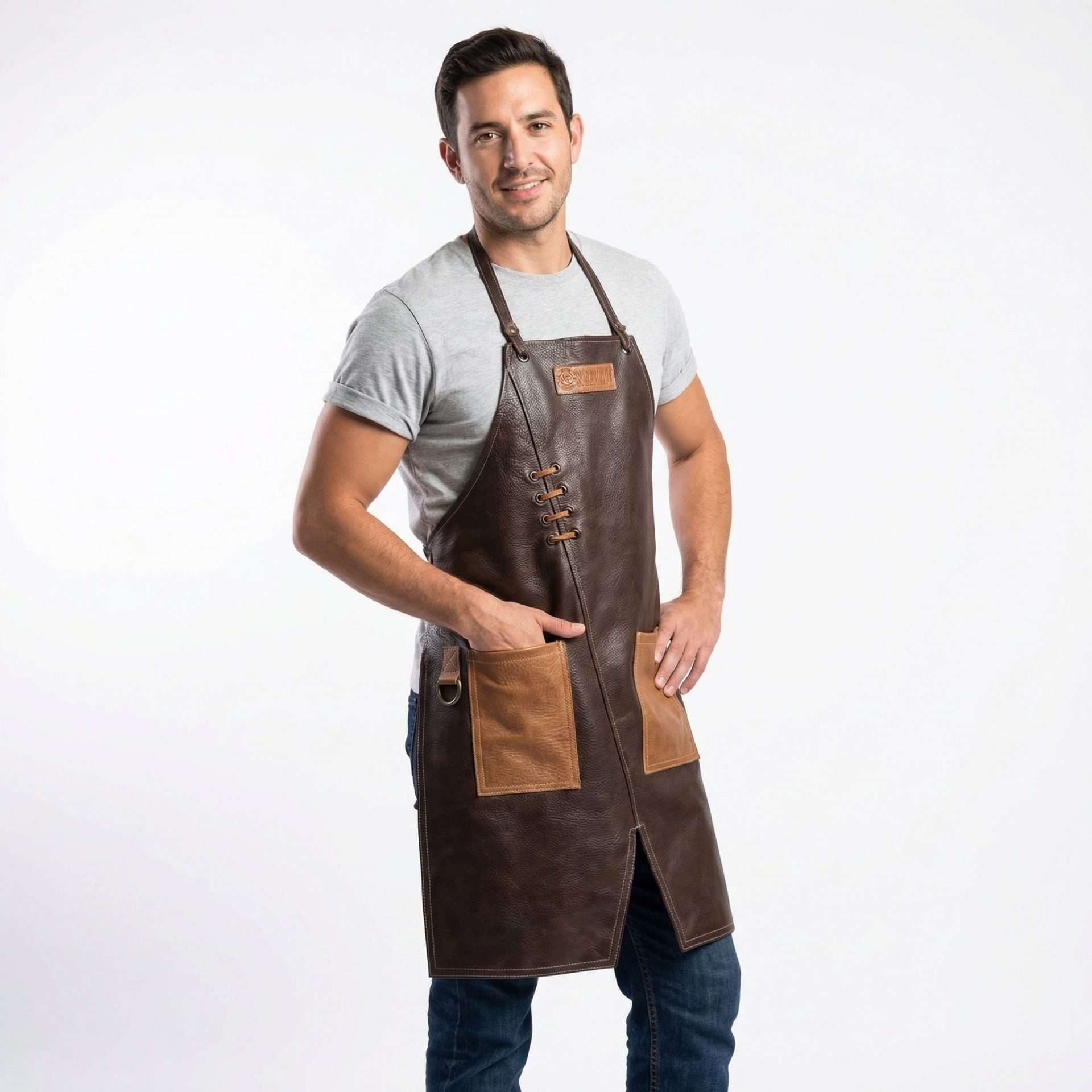 Mandil Parrillero de Piel Color Café Brasileño