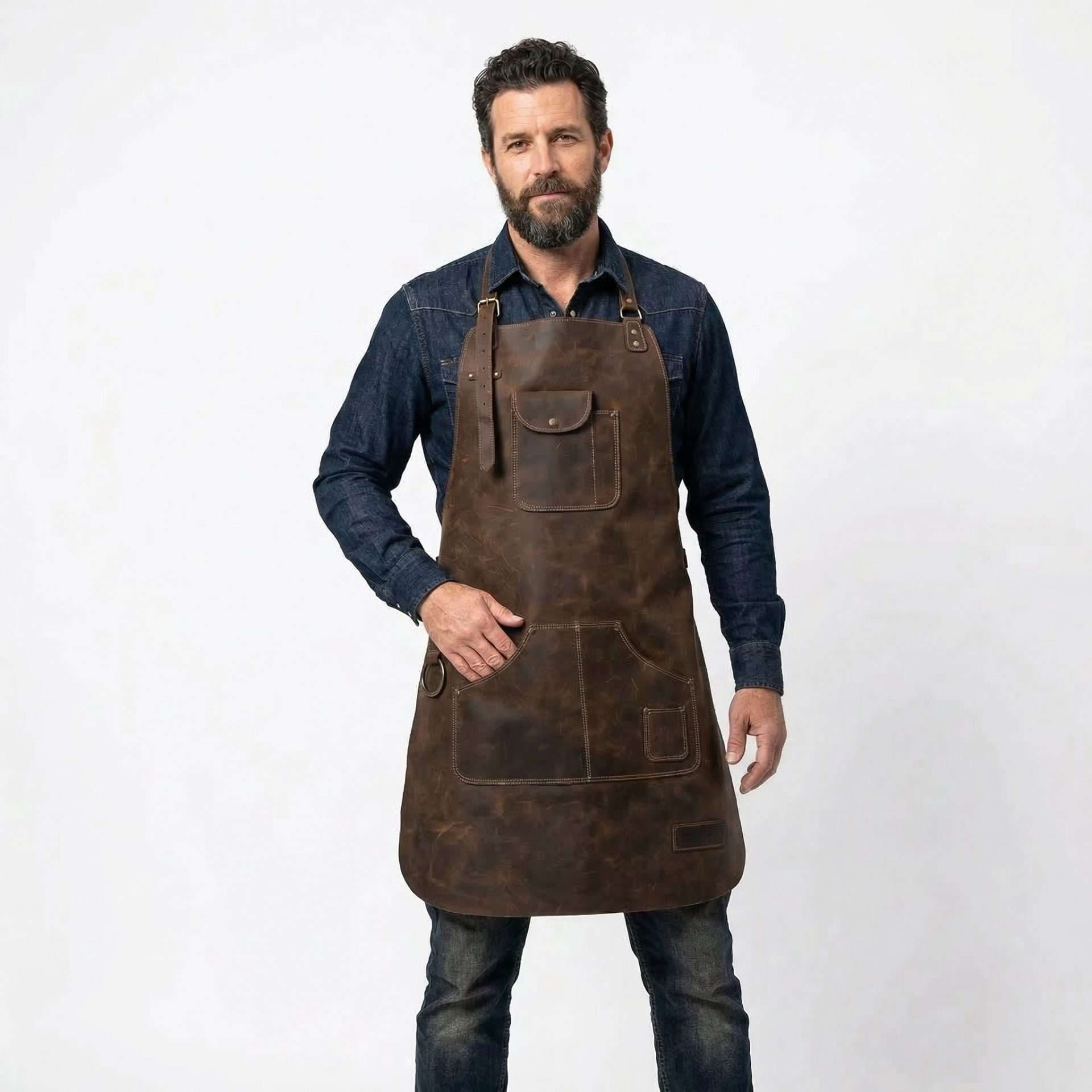 Mandil Parrillero de Piel Color Café Kosako