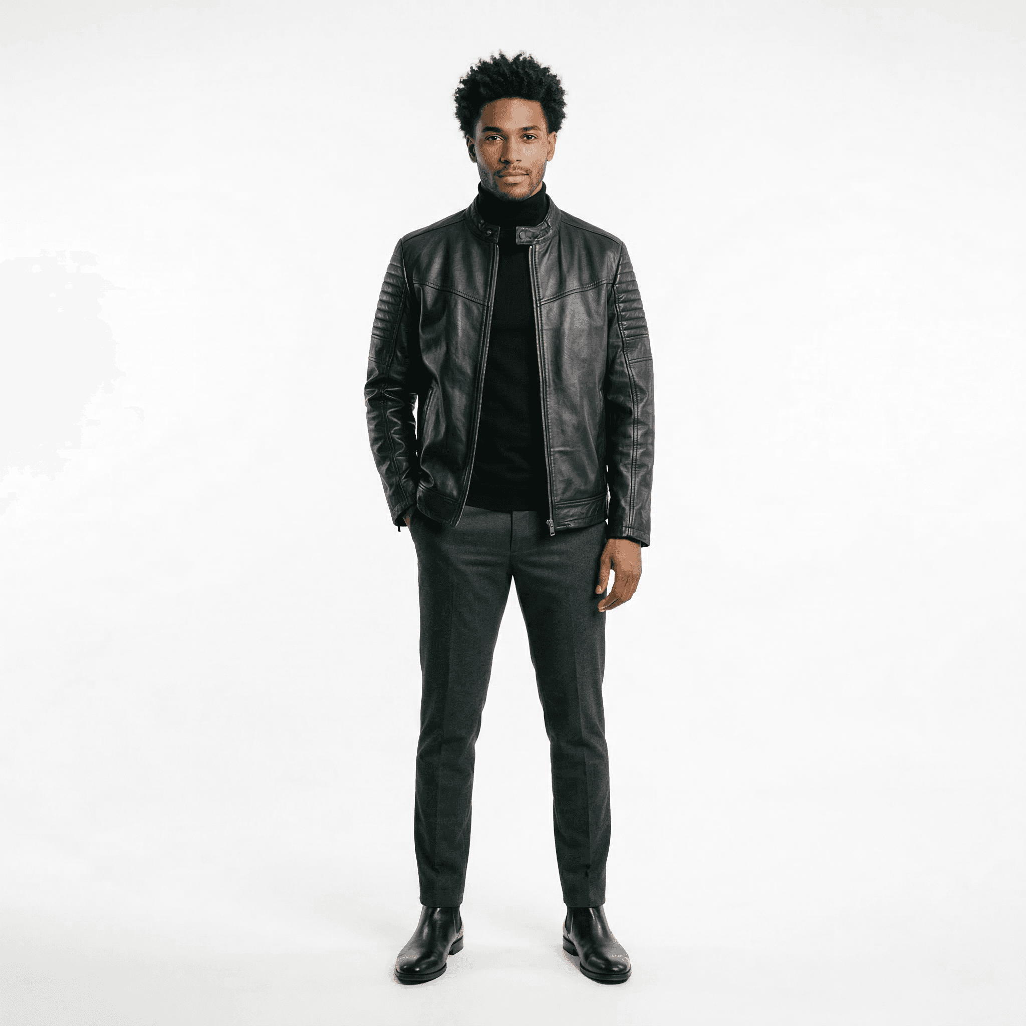 Chamarra de Piel Negra Hendrick