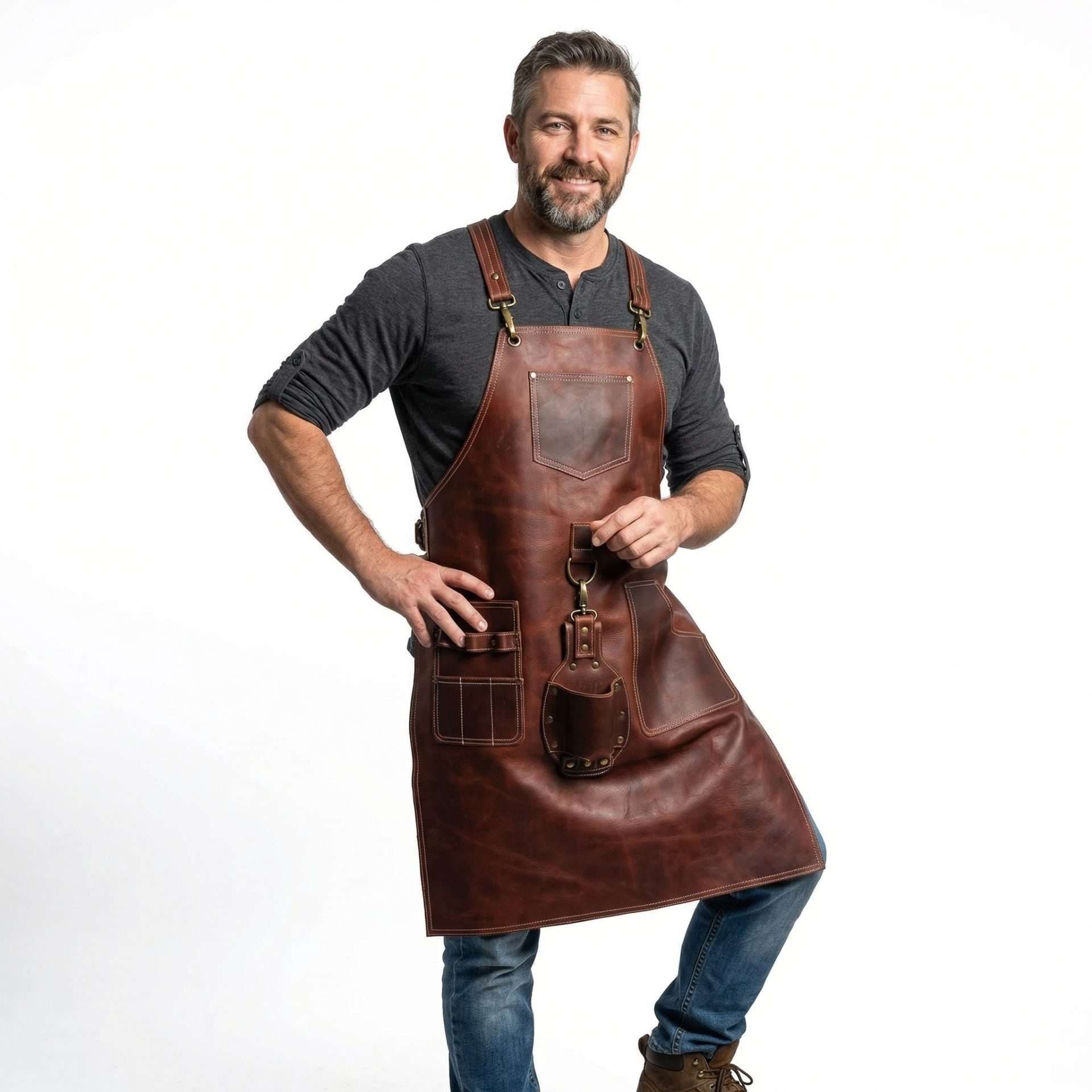 Mandil Parrillero de Piel Color Café Albano