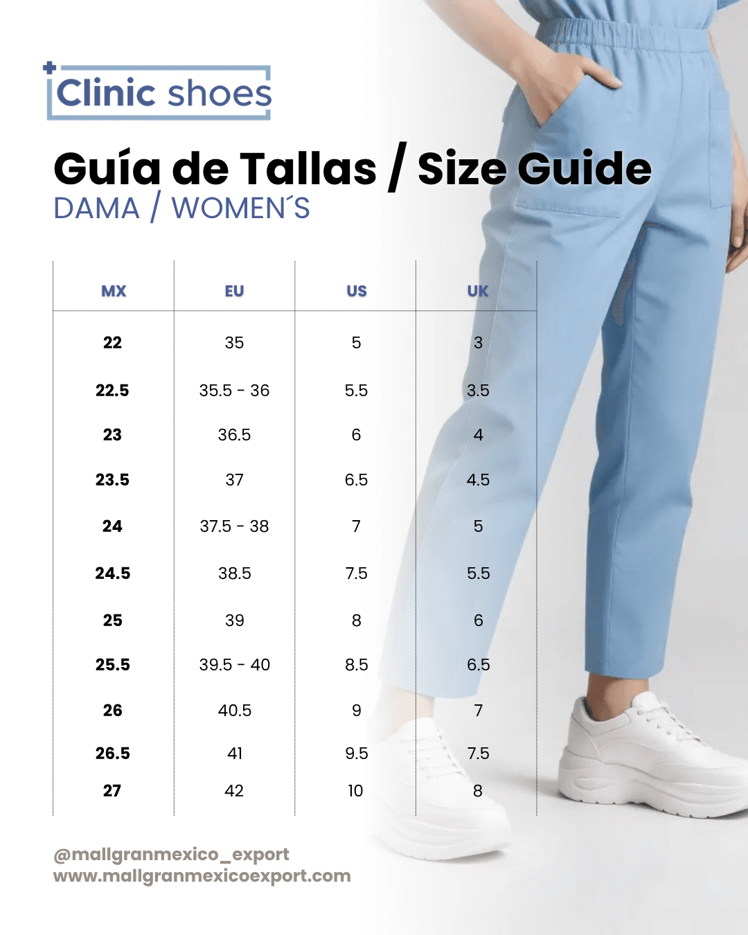 GUÍA DE TALLAS CLINIC SHOES DAMA / SIZE GUIDE CLINIC SHOES WOMEN´S