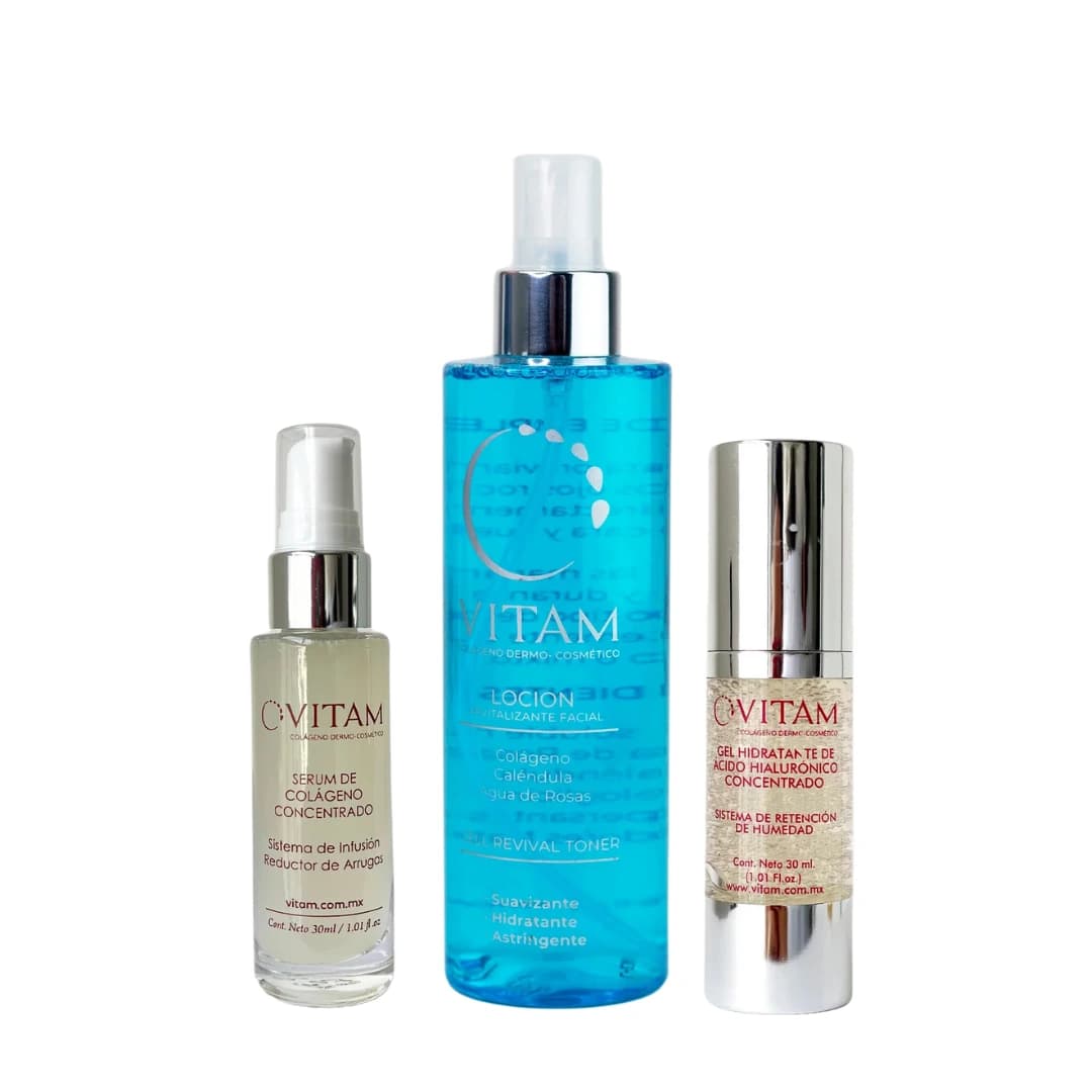 paquete de colágeno rutina diaria serum tónico facial acido hialuronico vitam mall gran méxico export