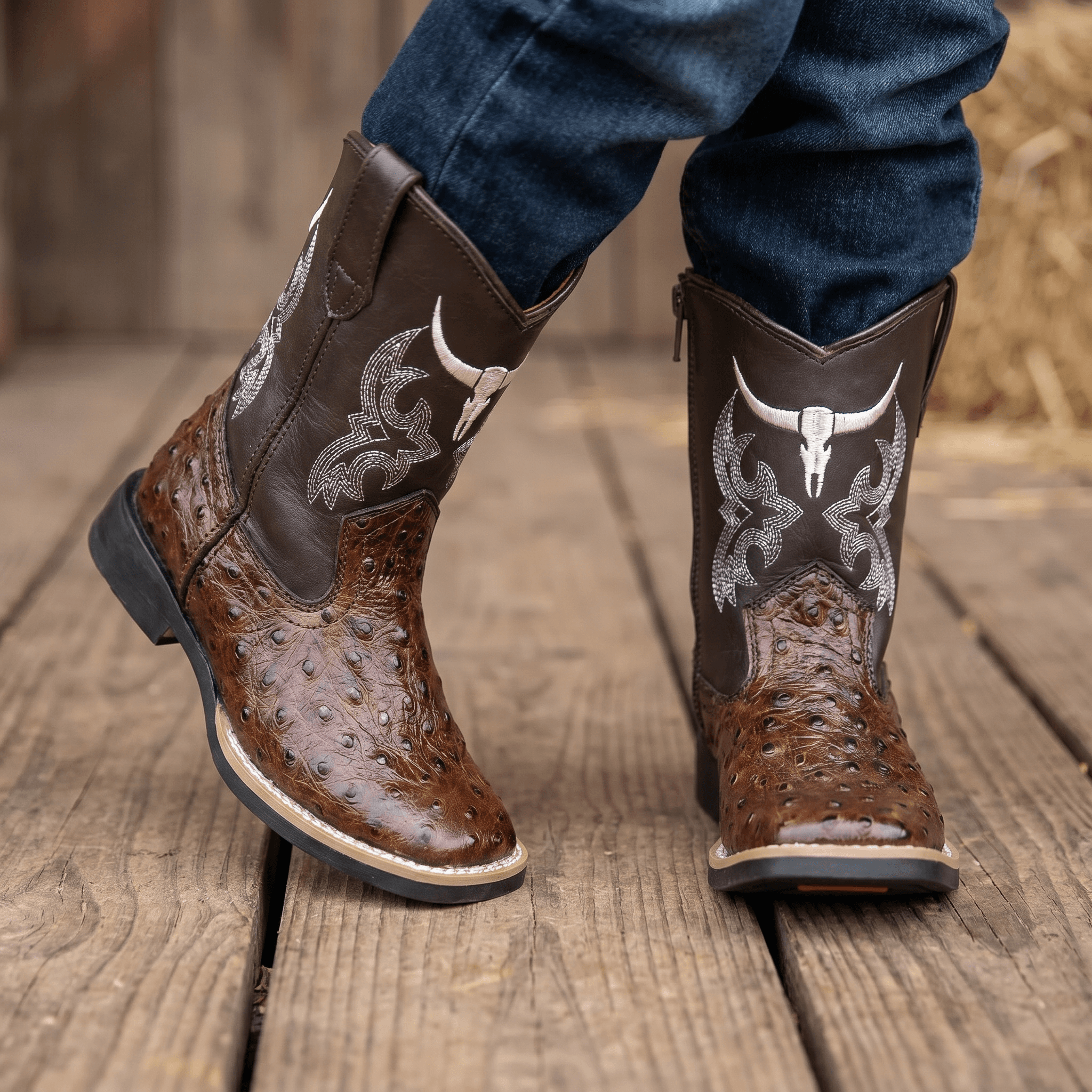 Kids' Ostrich Print Floter Cowboy Boots