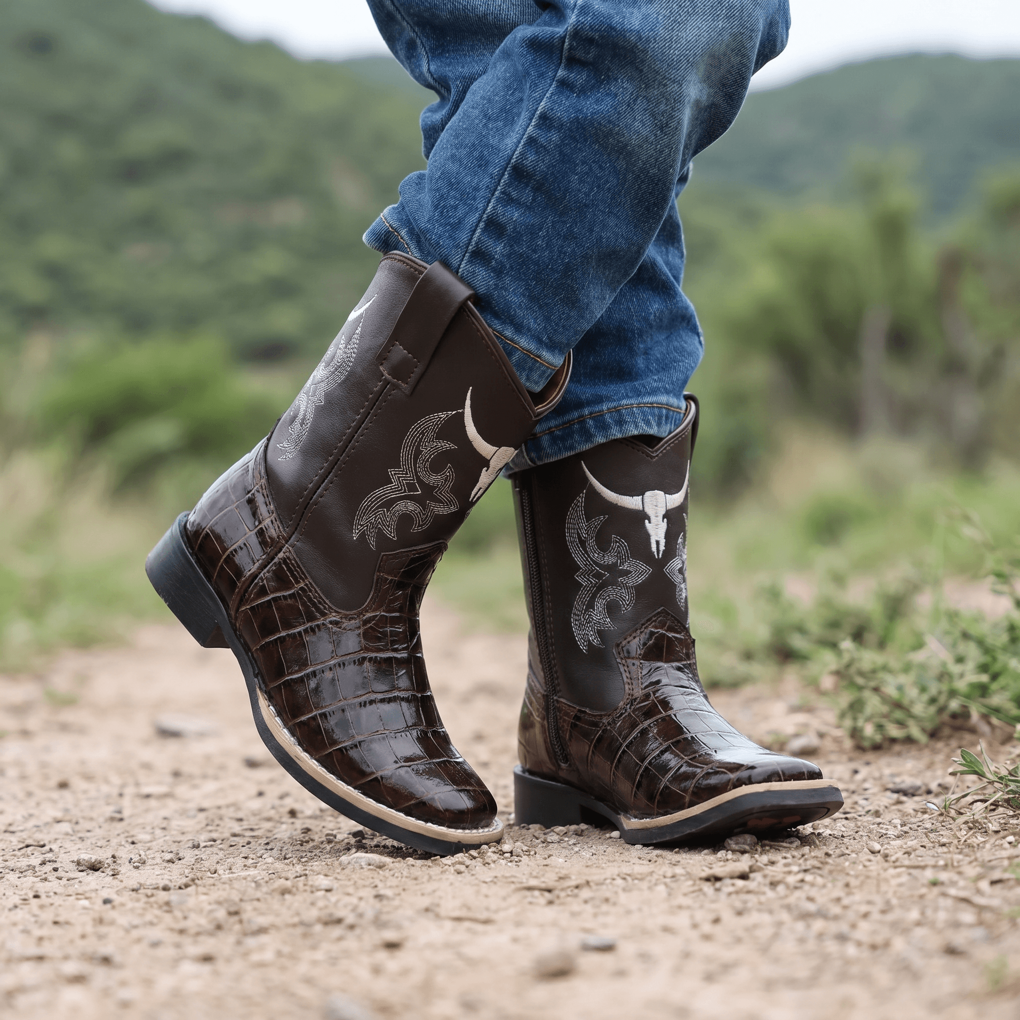 Kids' Brown Floter Crocodile Cowboy Boots
