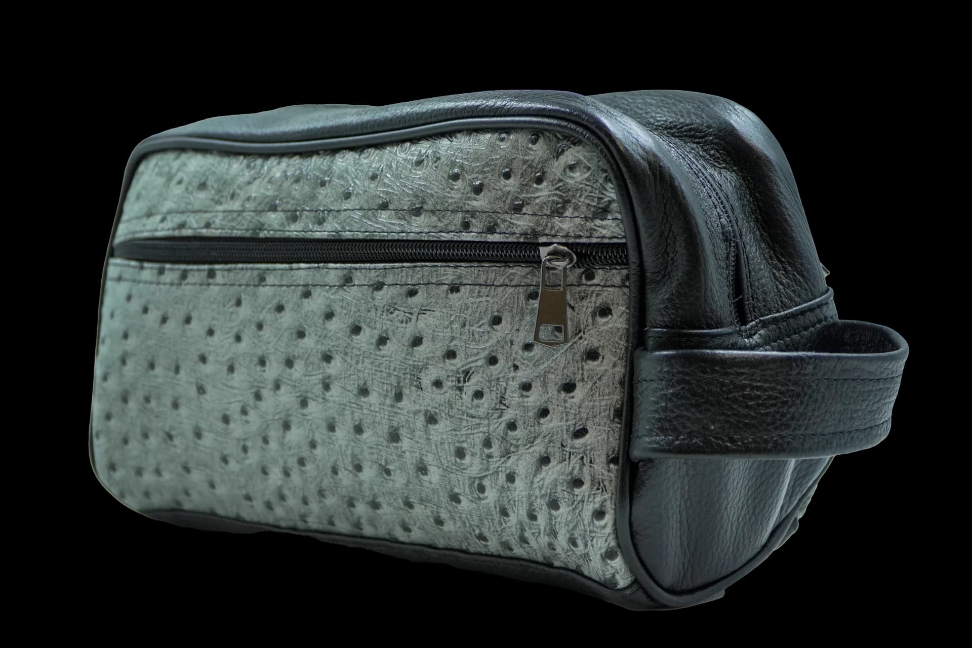 Men's Pebble Grain Leather Toiletry Bag with Ostrich Leg Print