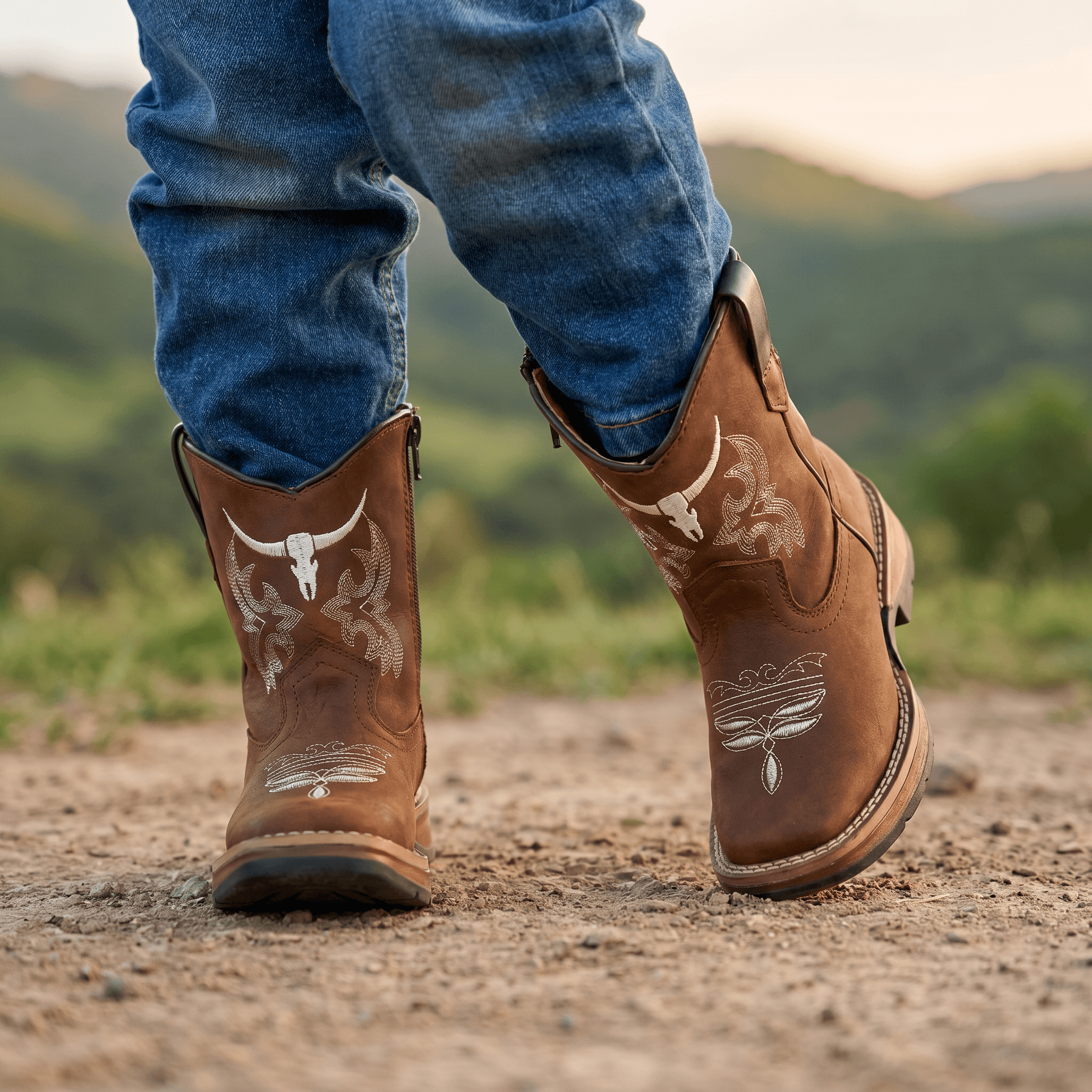 Botas Vaqueras Para Niño Piel Crazy Café