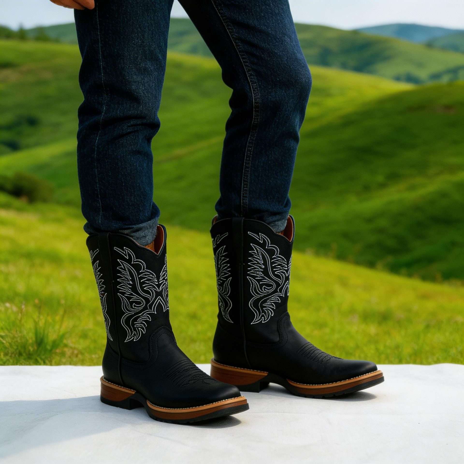 Botas Vaqueras Piel Crazy Negro
