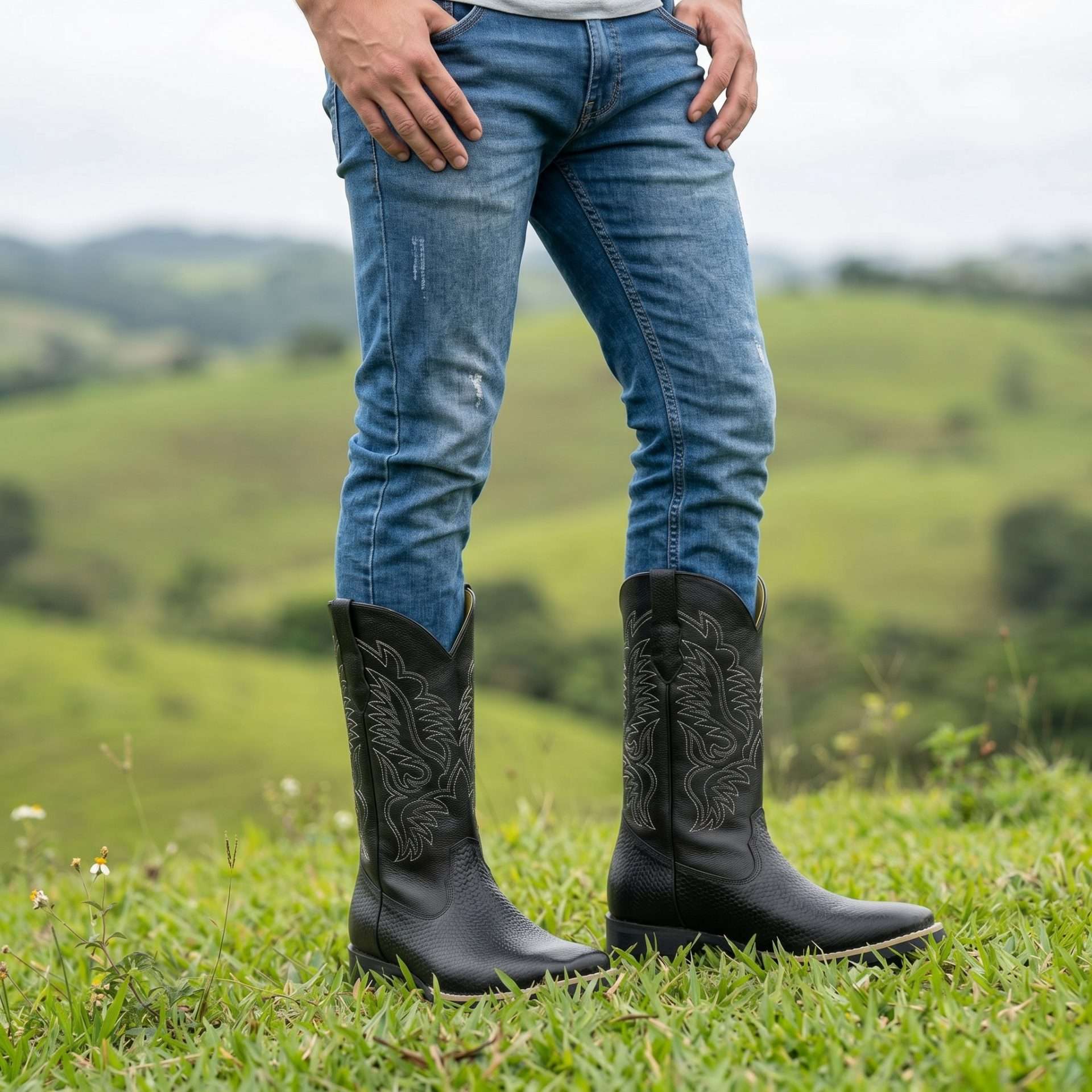 Basketweave-Embossed Floter Leather Cowboy Boots