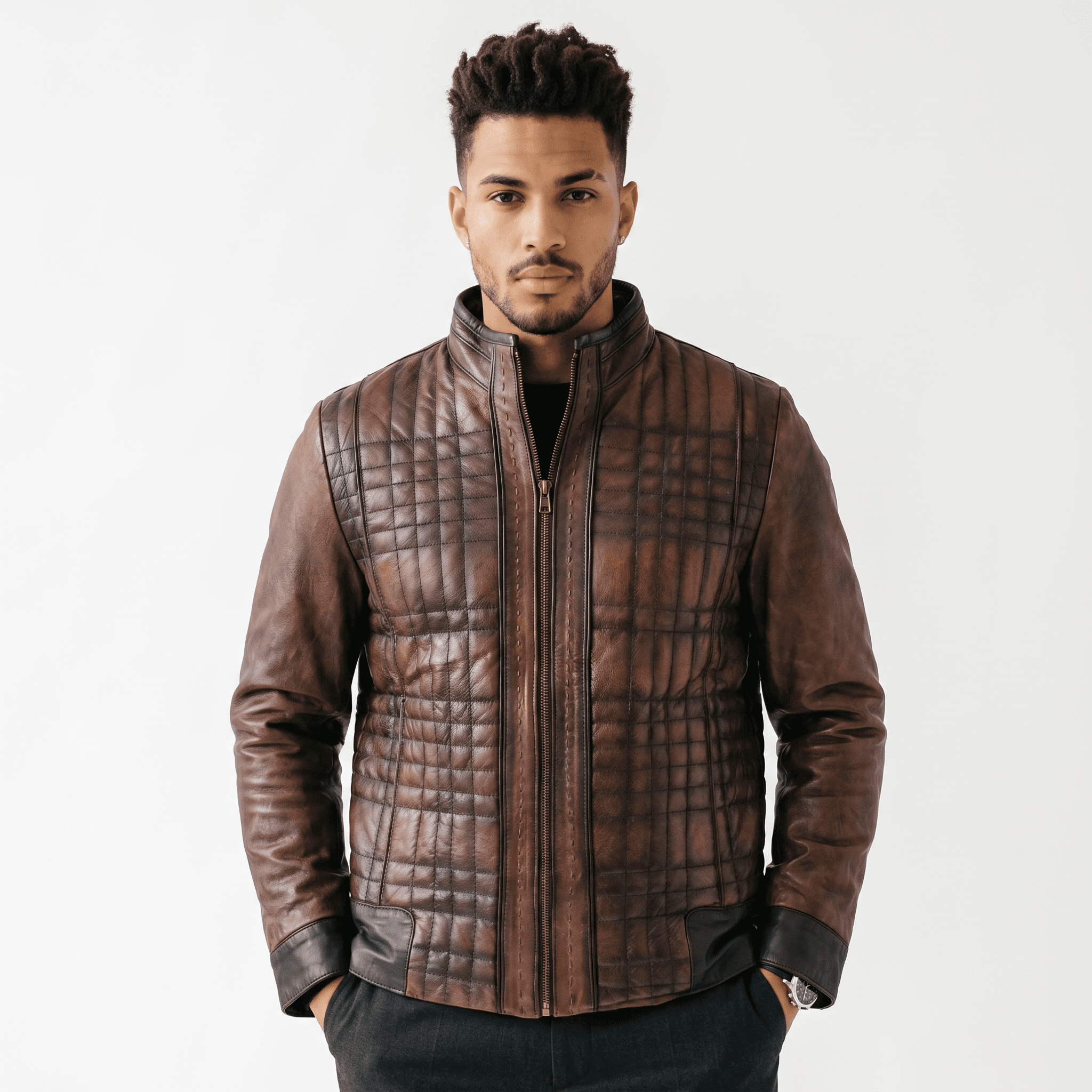 Checkered Leather Jacket - Alle Mexique