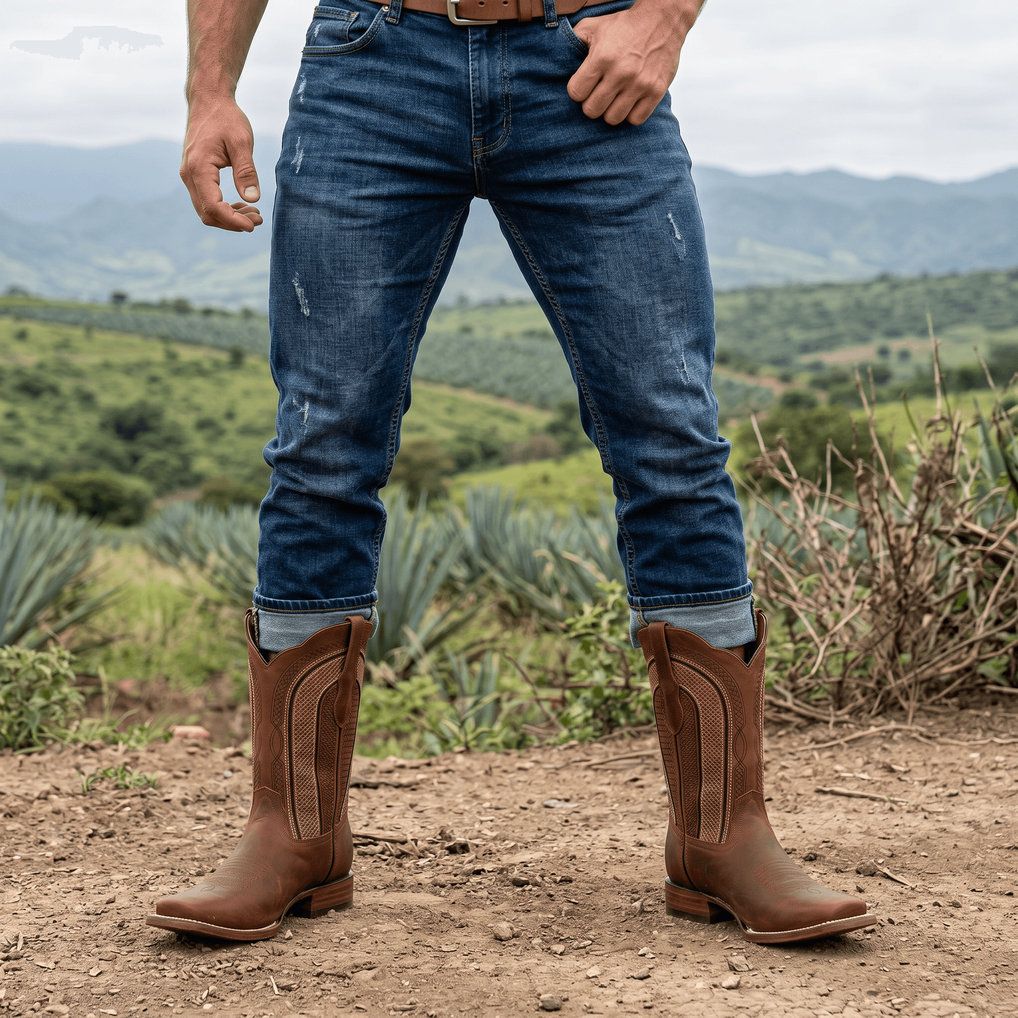 Bota Vaquera Piel Crazy con Bordado en el Tubo Estilo Western